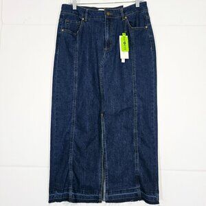 NWT Rachel Zoe Denim Maxi Skirt Size 8 Blue Raw Hem Boho